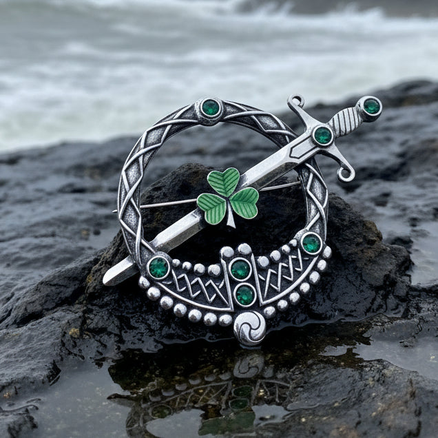 Large Irish Shamrock Shield Kilt Pin — view 8