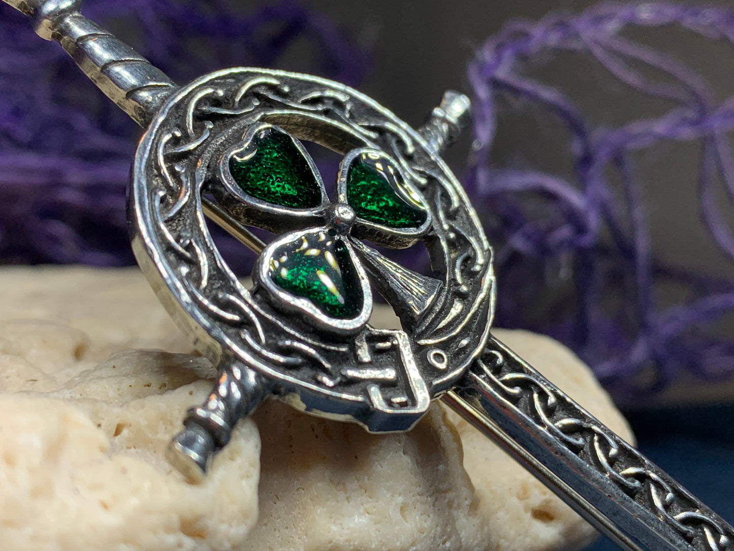 Irish Shamrock Sword Kilt Pin — view 3