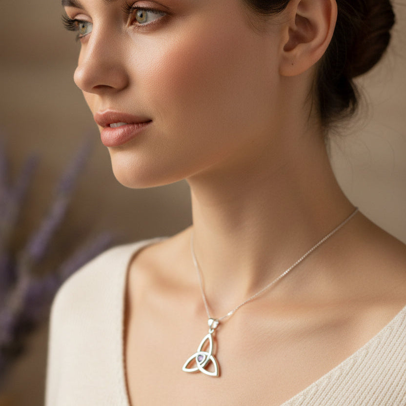 McKenna Celtic Trinity Knot Heart Necklace in Sterling Silver