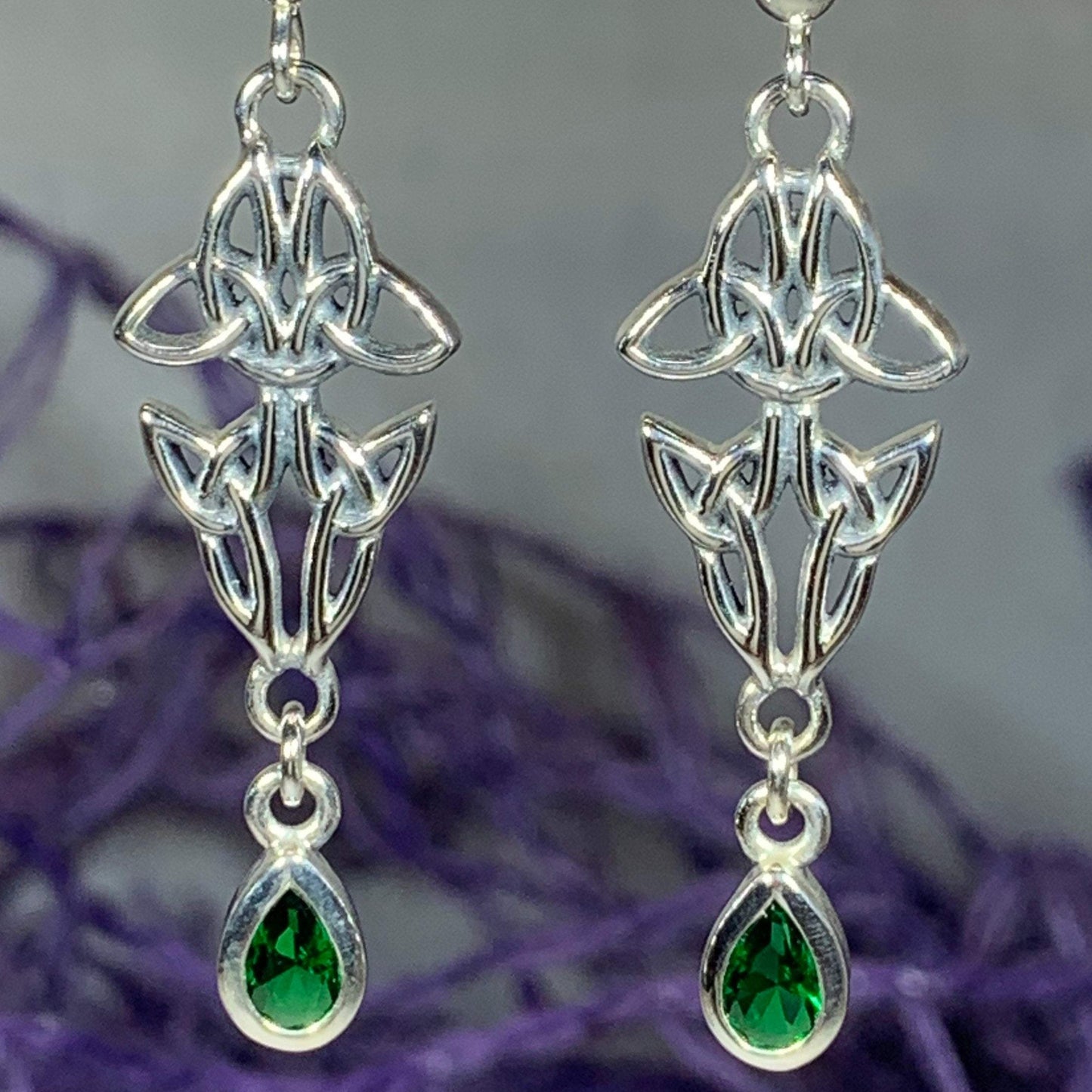Artisan Long Trinity Knot Earrings in Sterling Silver — view 6