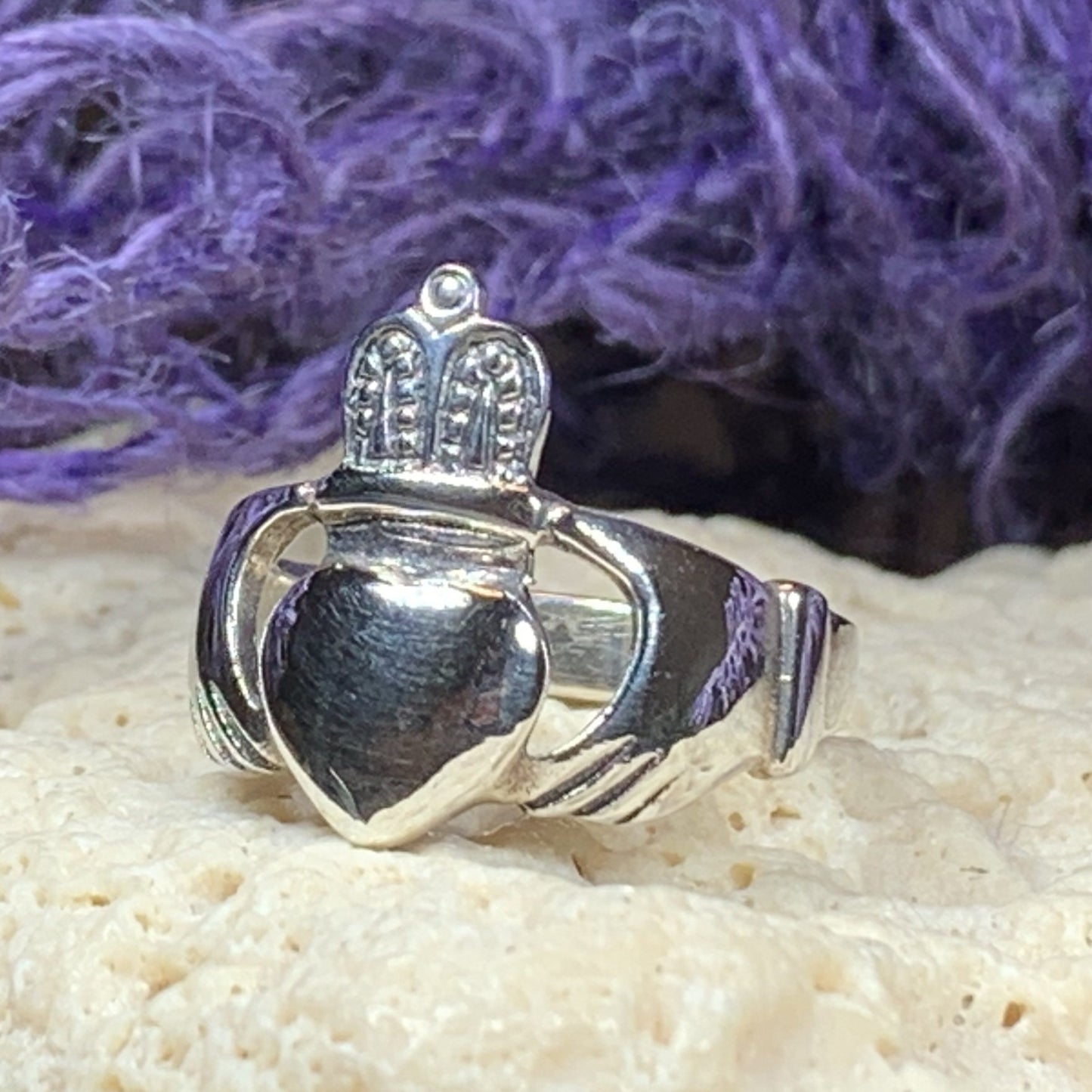 Traditional Irish Claddagh ring symbolizing love, loyalty and friendship. Sterling silver Irish jewelry Celtic Crystal Designs