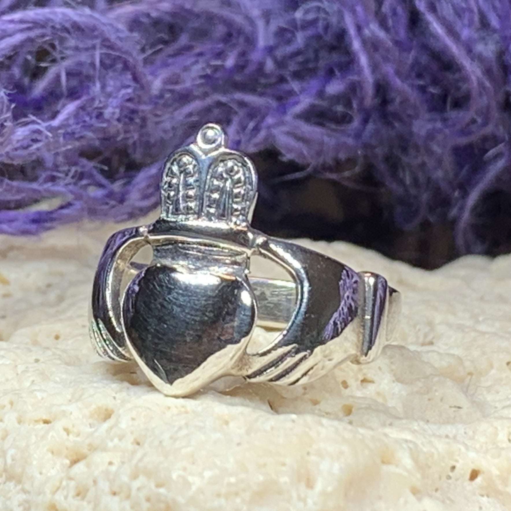 Traditional Irish Claddagh ring symbolizing love, loyalty and friendship. Sterling silver Irish jewelry Celtic Crystal Designs