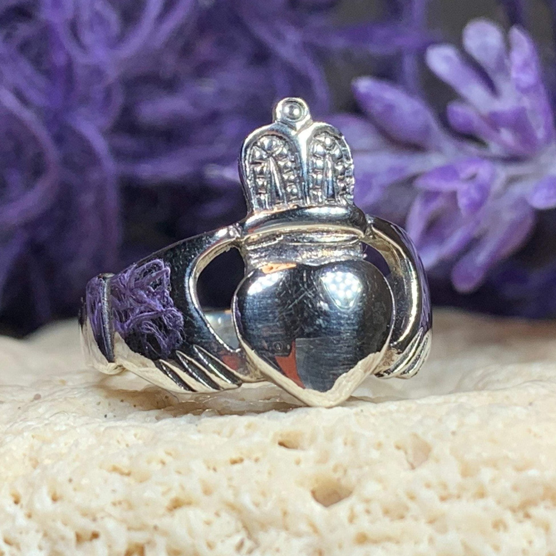 Traditional Irish Claddagh ring symbolizing love, loyalty and friendship. Sterling silver Irish jewelry Celtic Crystal Designs