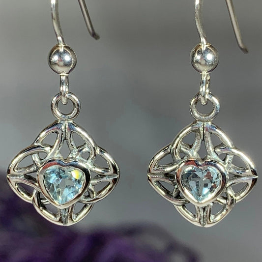 Heart Gemstone Celtic Trinity Knot Earrings in Sterling Silver — view 7