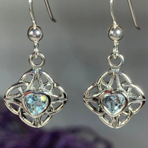 Load image into Gallery viewer, Heart Gemstone Celtic Trinity Knot Earrings in Sterling Silver
