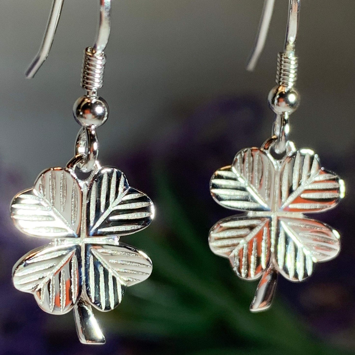 Wee Shamrock Silver Earrings — view 2