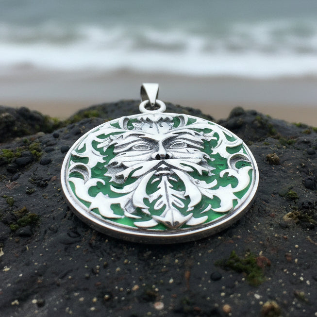 Black Forest Green Man Necklace in Sterling Silver