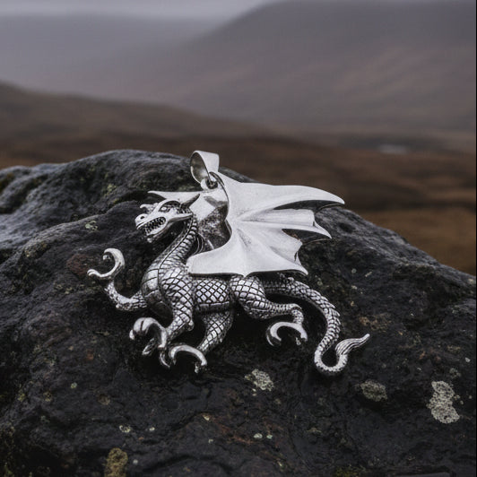 3-D Gothic Dragon Necklace in Sterling Silver