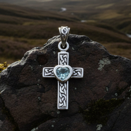 Heart Celtic Cross Necklace in Sterling Silver