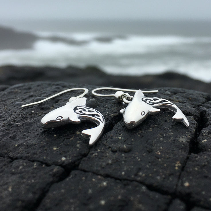 Celtic Shark Earrings in Sterling Silver — view 5