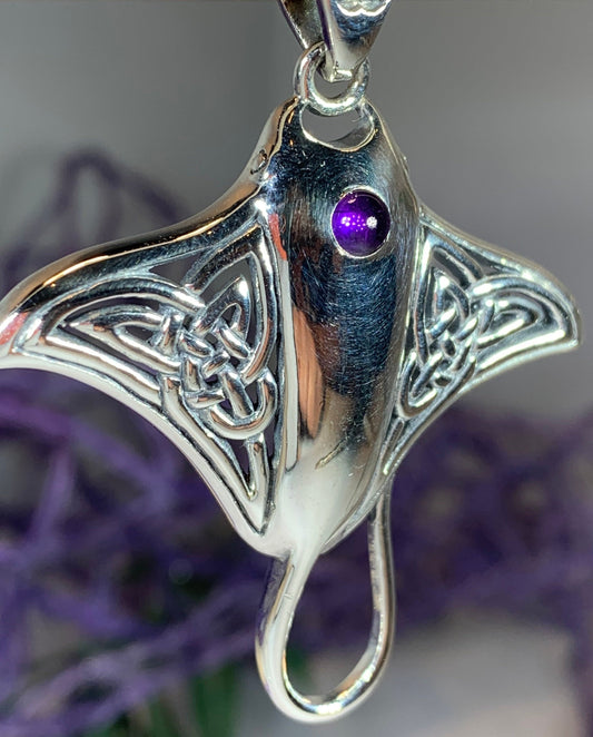Celtic Manta Ray Necklace in Sterling Silver — view 6