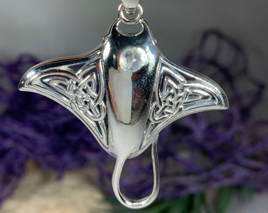 Celtic Manta Ray Necklace in Sterling Silver — view 8