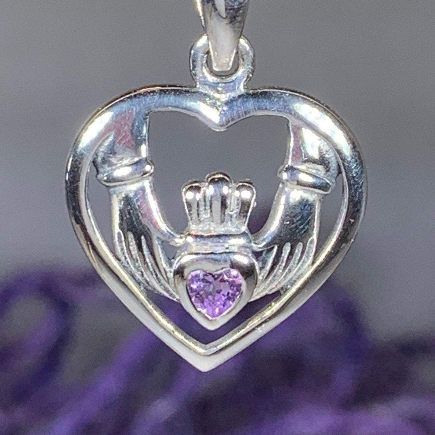 Traditional Irish Claddagh necklace symbolizing love, loyalty and friendship. Sterling silver Irish jewelry Celtic Crystal Designs