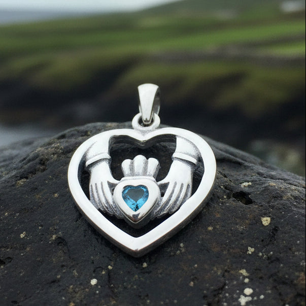 Traditional Irish Claddagh necklace symbolizing love, loyalty and friendship. Sterling silver Irish jewelry Celtic Crystal Designs