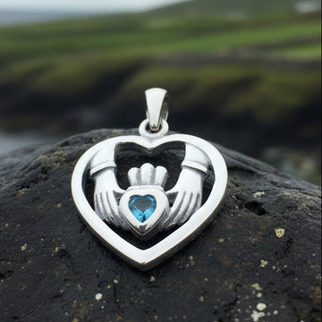 Traditional Irish Claddagh necklace symbolizing love, loyalty and friendship. Sterling silver Irish jewelry Celtic Crystal Designs