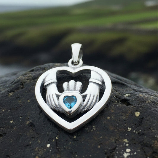 Traditional Irish Claddagh necklace symbolizing love, loyalty and friendship. Sterling silver Irish jewelry Celtic Crystal Designs