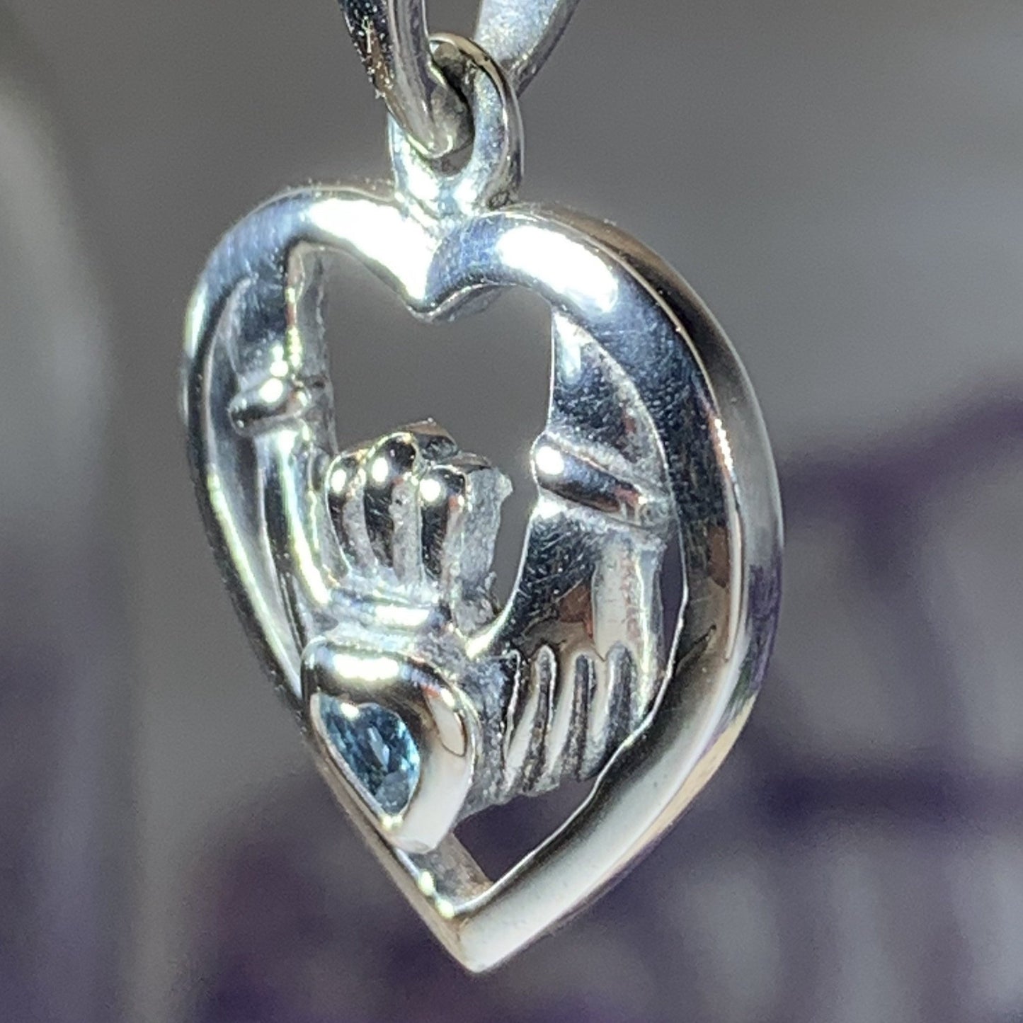 Traditional Irish Claddagh necklace symbolizing love, loyalty and friendship. Sterling silver Irish jewelry Celtic Crystal Designs