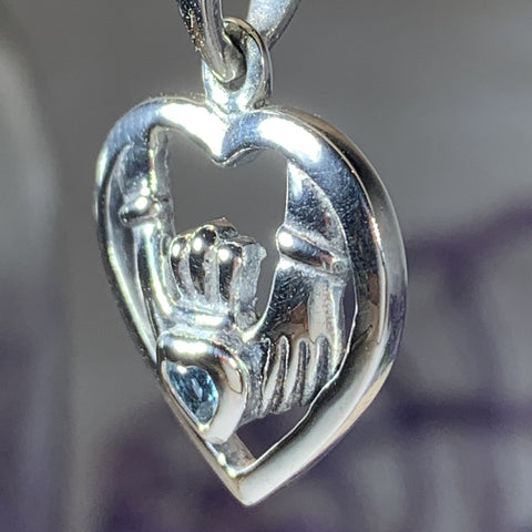 Load image into Gallery viewer, Traditional Irish Claddagh necklace symbolizing love, loyalty and friendship. Sterling silver Irish jewelry Celtic Crystal Designs
