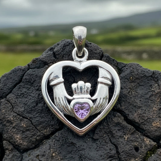 Traditional Irish Claddagh necklace symbolizing love, loyalty and friendship. Sterling silver Irish jewelry Celtic Crystal Designs