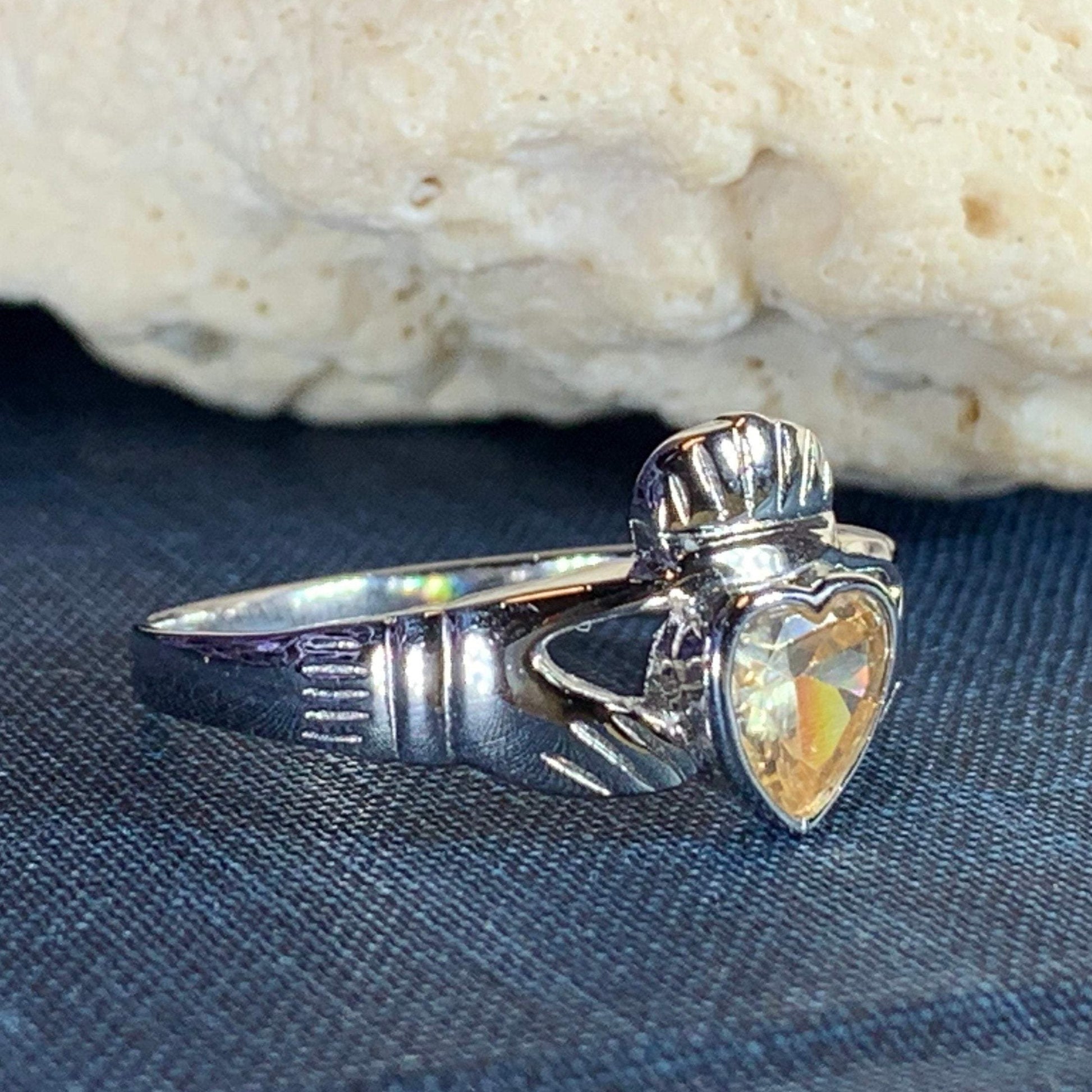Traditional Irish Claddagh ring symbolizing love, loyalty and friendship. Sterling silver Irish jewelry Celtic Crystal Designs