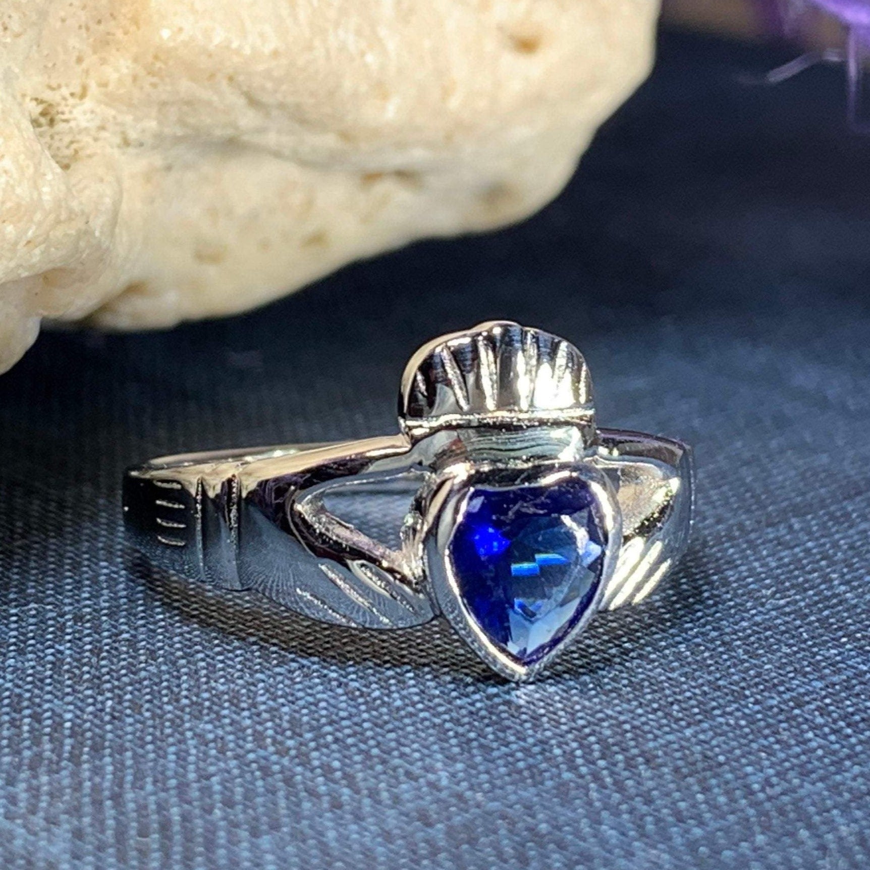 Two Tone Sterling Silver Claddagh Necklace w/ Simulated Blue Sapphire-  SP205 | eBay