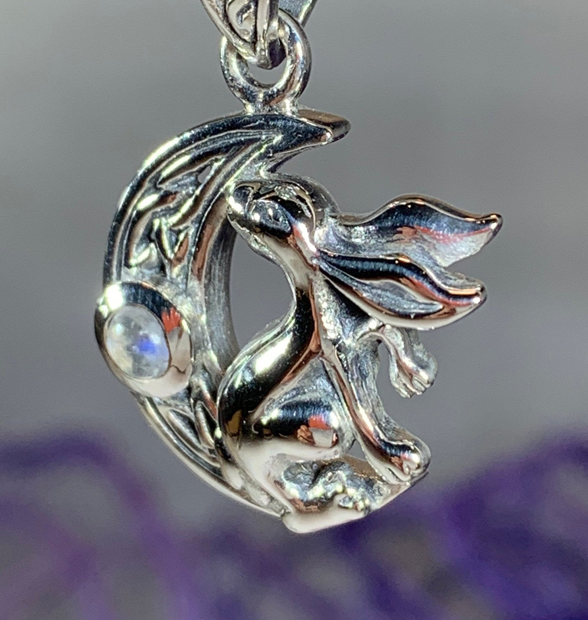 Celtic Rabbit Moon Necklace with Moonstone — view 6