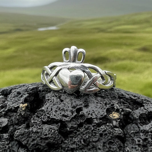 Irish Claddagh Trinity Knot Ring in Sterling Silver