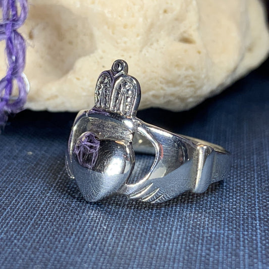 Traditional Irish Claddagh ring symbolizing love, loyalty and friendship. Sterling silver Irish jewelry Celtic Crystal Designs
