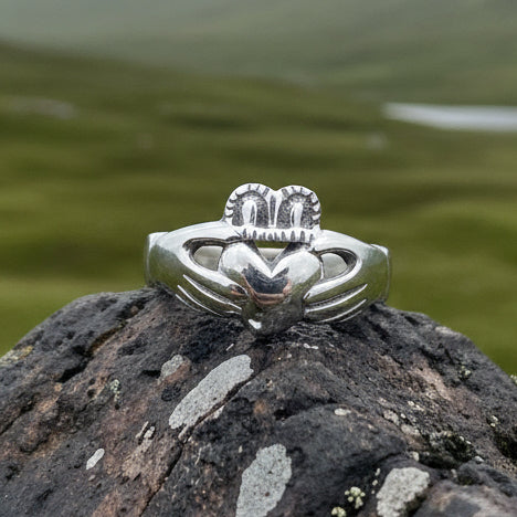 Traditional Irish Claddagh ring symbolizing love, loyalty and friendship. Sterling silver Irish jewelry Celtic Crystal Designs