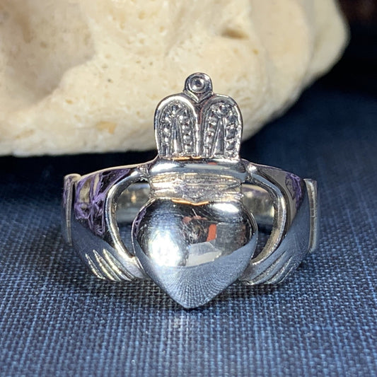 Traditional Irish Claddagh ring symbolizing love, loyalty and friendship. Sterling silver Irish jewelry Celtic Crystal Designs