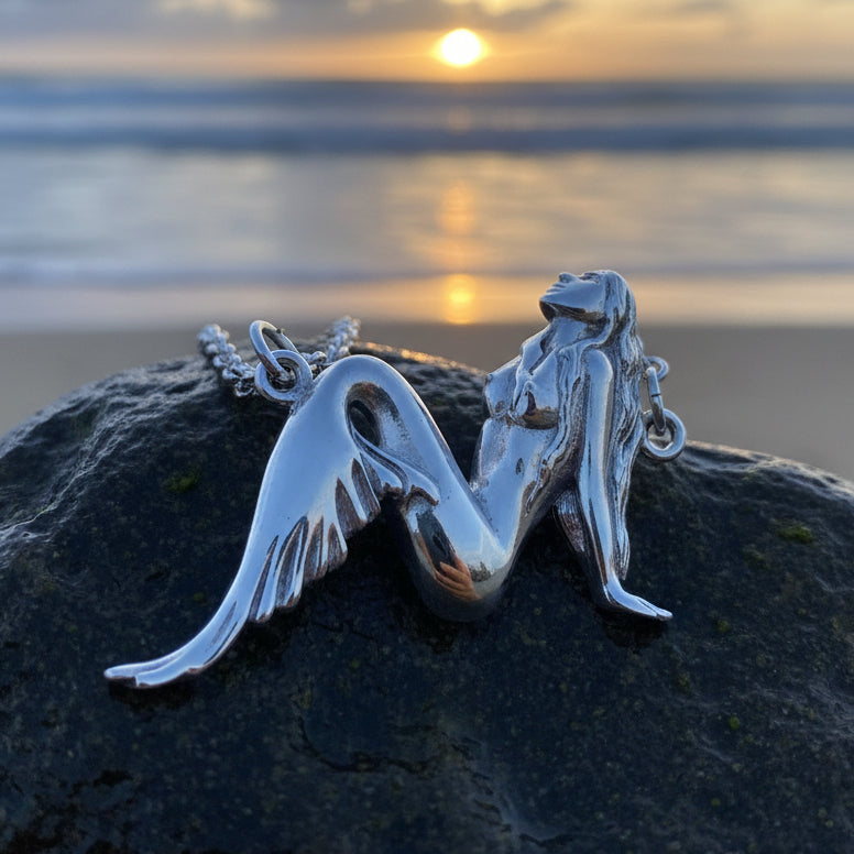 Ocean Mermaid Goddess Necklace in Sterling Silver