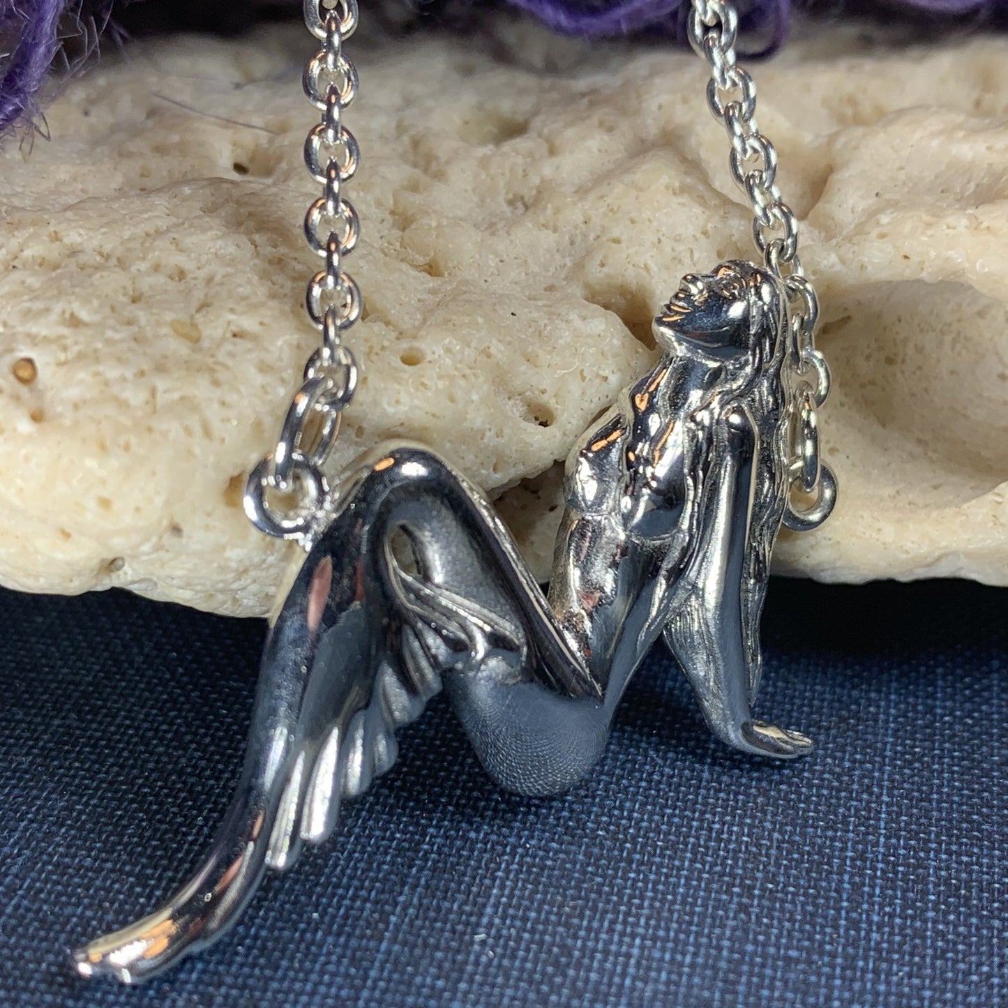 Ocean Mermaid Goddess Necklace in Sterling Silver — view 11