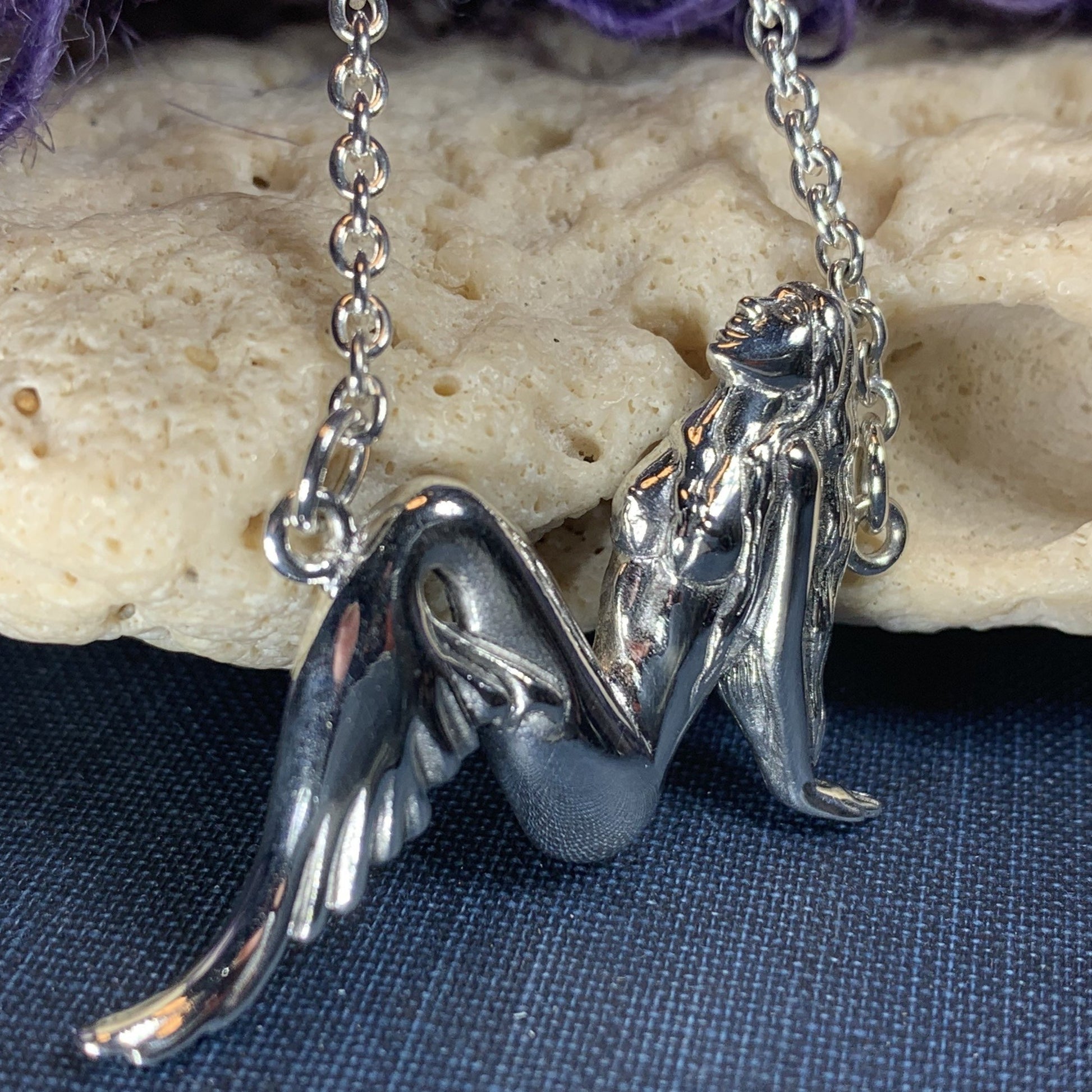 Ocean Mermaid Goddess Necklace in Sterling Silver — view 11