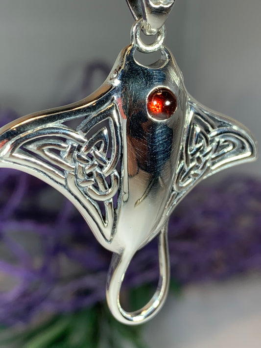 Celtic Manta Ray Necklace in Sterling Silver — view 4