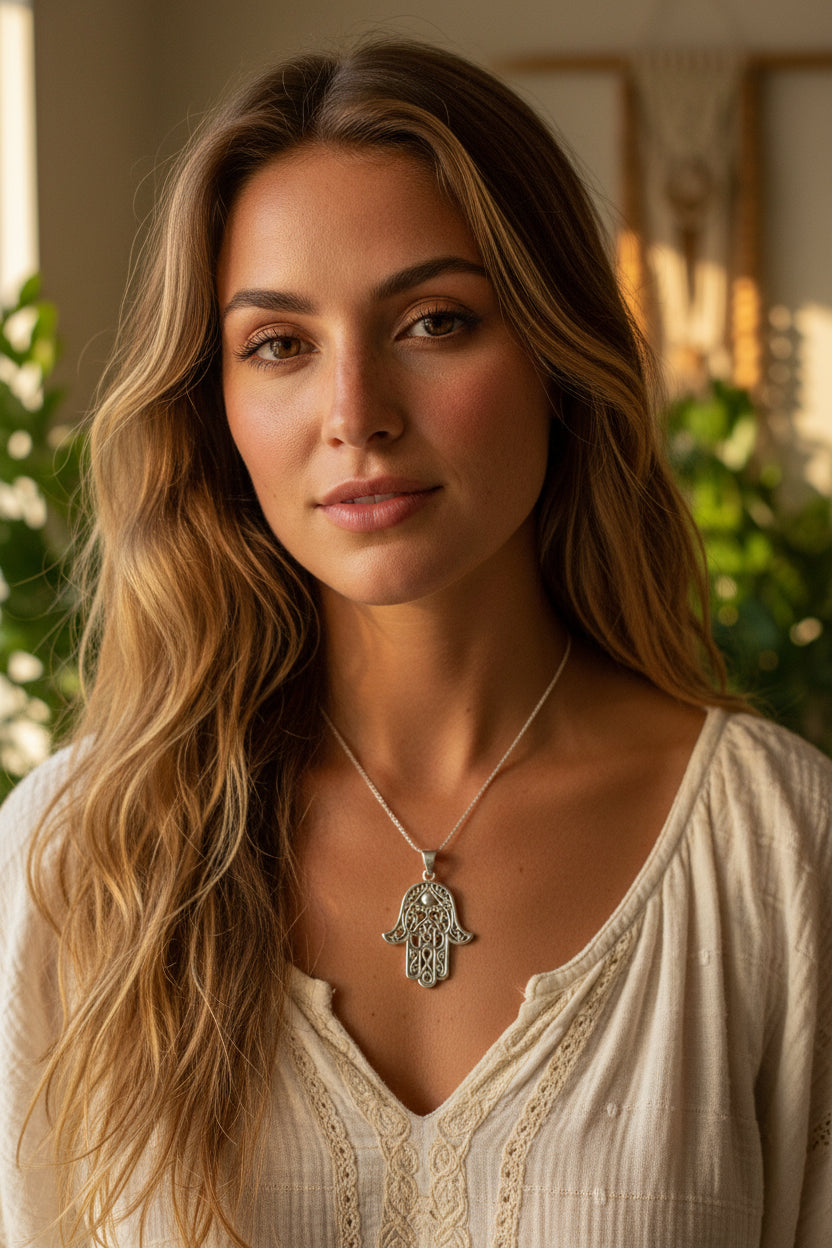 Hamsa Hand Necklace, Celtic Jewelry, Evil Eye Jewelry, Yoga Jewelry, Celtic Knot Jewelry, Protection Jewelry, Hand Jewelry, Yoga Gift