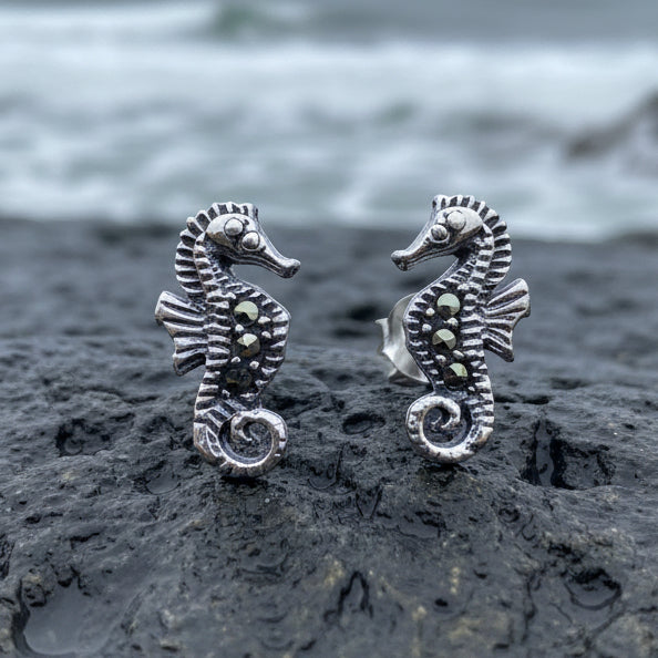 Seahorse Marcasite Earrings in sterling silver