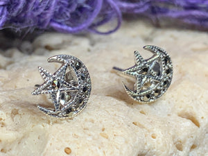 Marcasite Moon Post Earrings