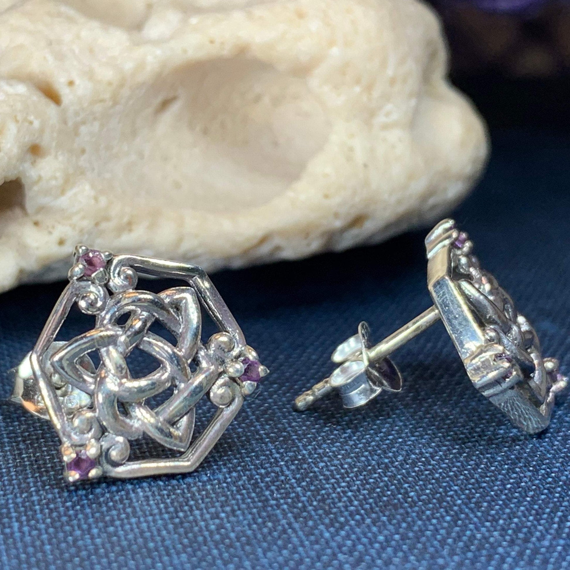 Amethyst Trinity Knot Stud Earrings 06