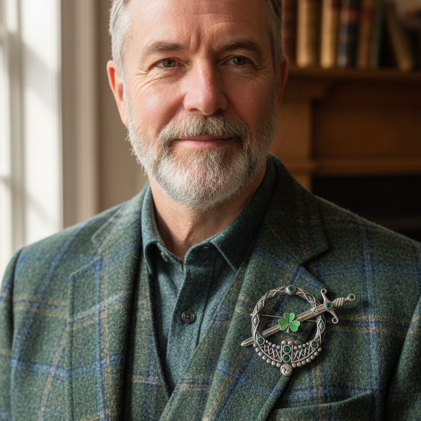 Large Irish Shamrock Shield Kilt Pin — view 2