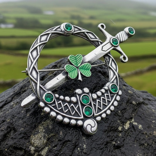 Large Irish Shamrock Shield Kilt Pin