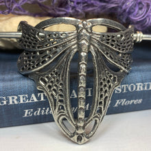 Load image into Gallery viewer, Dragonfly Hair Slide, Celtic Barrette, Hair Jewelry, Wiccan Jewelry, Celtic Jewelry, Shawl Pin, Art Deco Jewelry, Bun Holder
