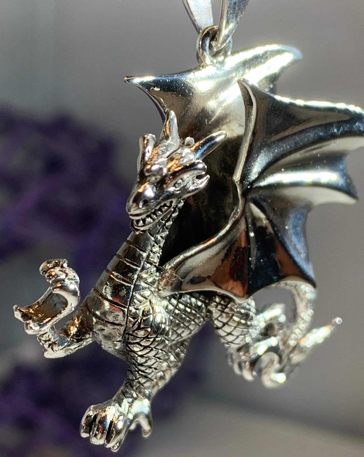 3-D Gothic Dragon Necklace in Sterling Silver — view 8