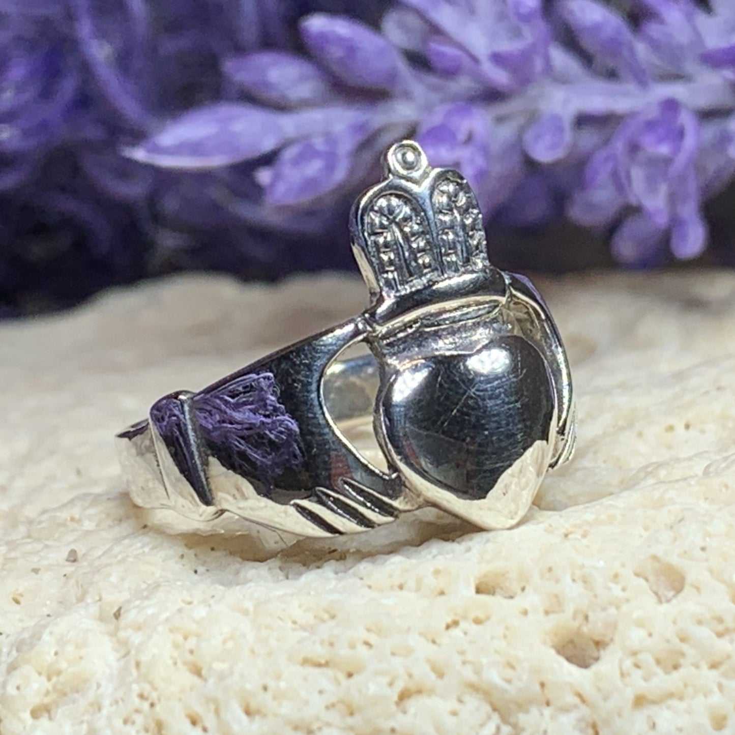 Traditional Irish Claddagh ring symbolizing love, loyalty and friendship. Sterling silver Irish jewelry Celtic Crystal Designs