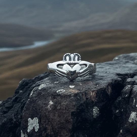 Traditional Irish Claddagh ring symbolizing love, loyalty and friendship. Sterling silver Irish jewelry Celtic Crystal Designs