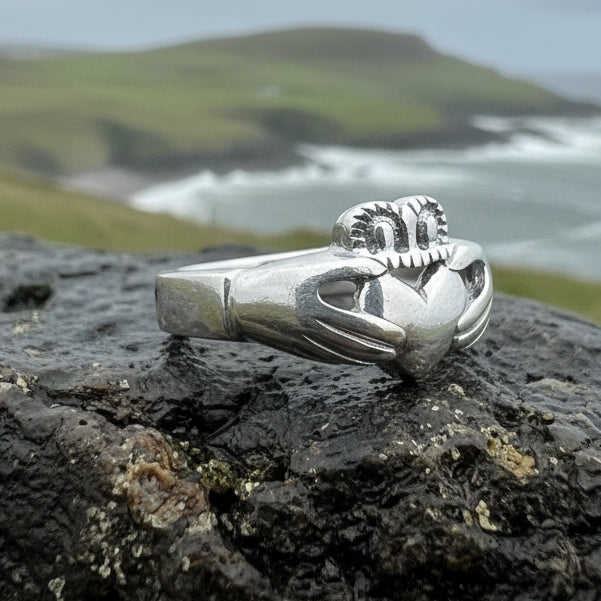 Traditional Irish Claddagh ring symbolizing love, loyalty and friendship. Sterling silver Irish jewelry Celtic Crystal Designs