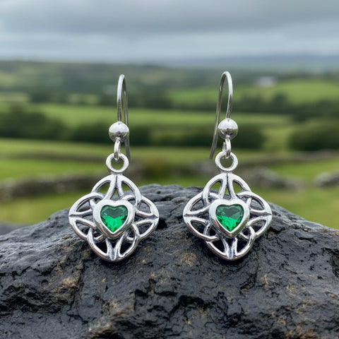 Load image into Gallery viewer, Heart Gemstone Celtic Trinity Knot Earrings in Sterling Silver
