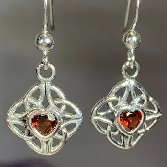 Heart Gemstone Celtic Trinity Knot Earrings in Sterling Silver — view 5