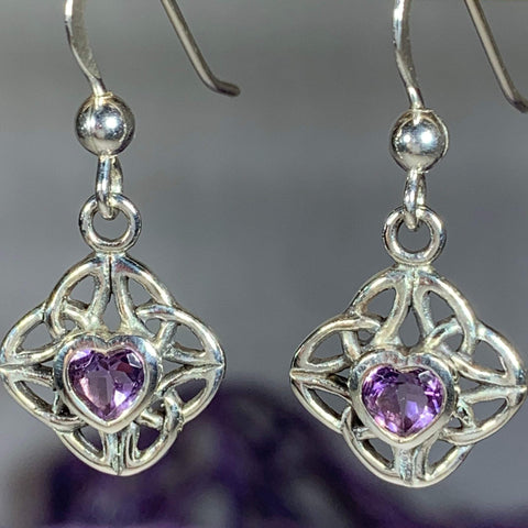 Load image into Gallery viewer, Heart Gemstone Celtic Trinity Knot Earrings in Sterling Silver
