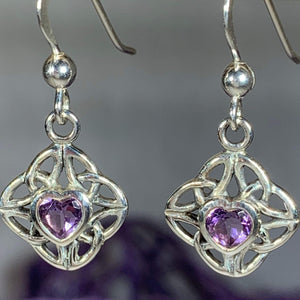 Heart Gemstone Trinity Knot Earrings