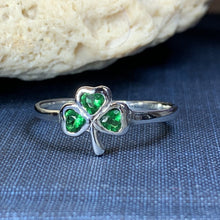 Load image into Gallery viewer, Shamrock Ring, Celtic Jewelry, Irish Jewelry, Clover Jewelry, Ireland Gift, Irish Dance Gift, Anniversary Gift, Bridal Jewelry, Good Luck
